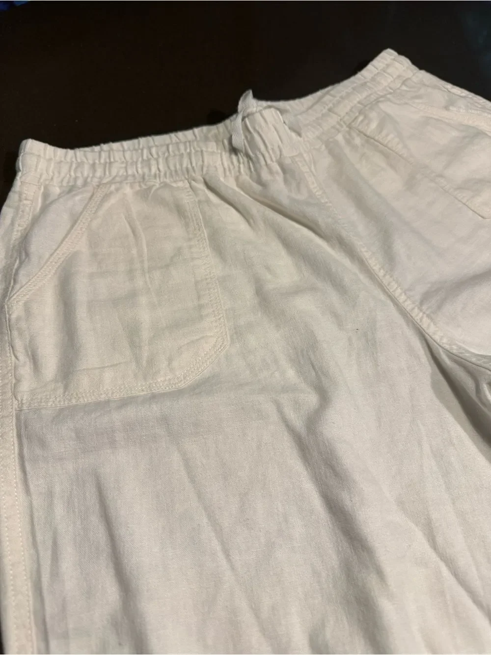 Cato Linen Blend cream Pull-On Wide Leg Pants with drawstring waist